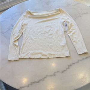 NWT Three Dots Cream boat neck Long Sleeve Top